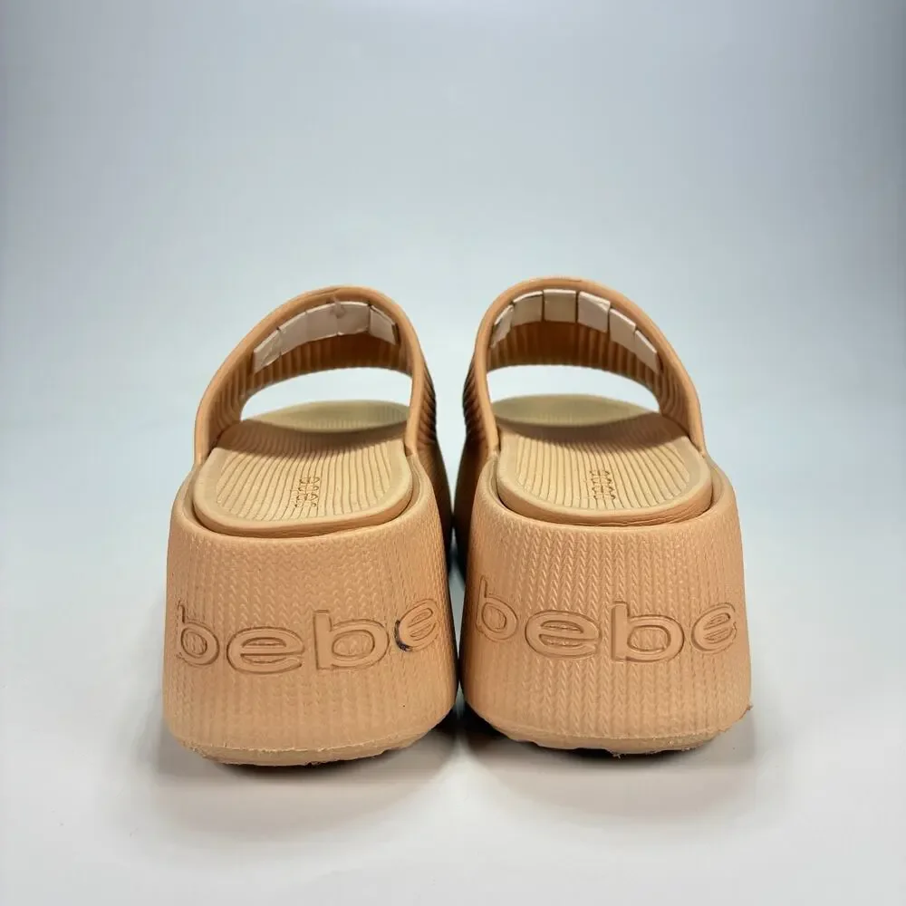 Bebe Plushy Natural Comfort Casual Slip On Platform Slide Sandals Women's Size 6